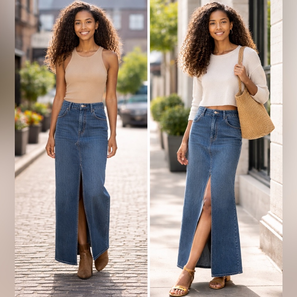 NWT MOTHER Bombshell Denim Maxi Skirt in Cannonball Size 28/ M